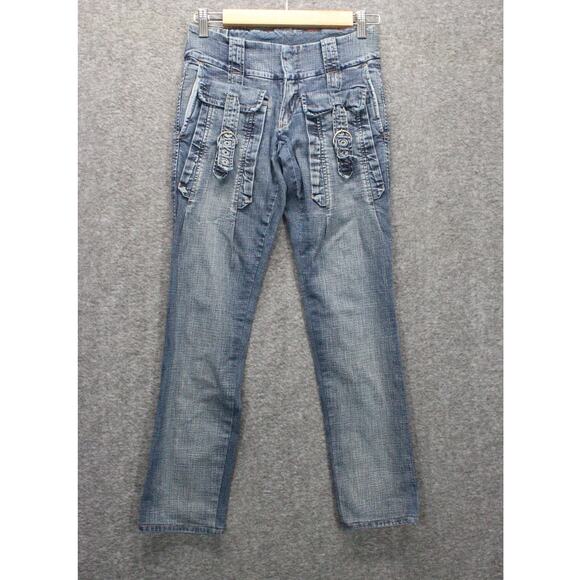 Le Jean De Marithe Francois Girbaud Women Size 6 Slim Low Rise Buckle Blue - Picture 1 of 5